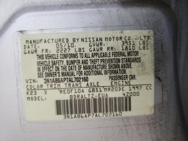 Photo 10 from auction – 2010 NISSAN SENTRA 2.0 with VIN 3N1AB6AP7AL702160