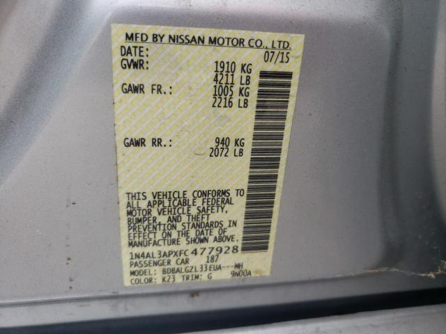 Photo 10 from auction – 2015 NISSAN ALTIMA 2.5 with VIN 1N4AL3APXFC477928
