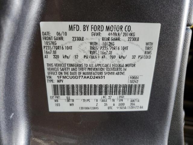Photo 10 from auction – 2010 FORD ESCAPE XLT with VIN 1FMCU0D77AKD24931