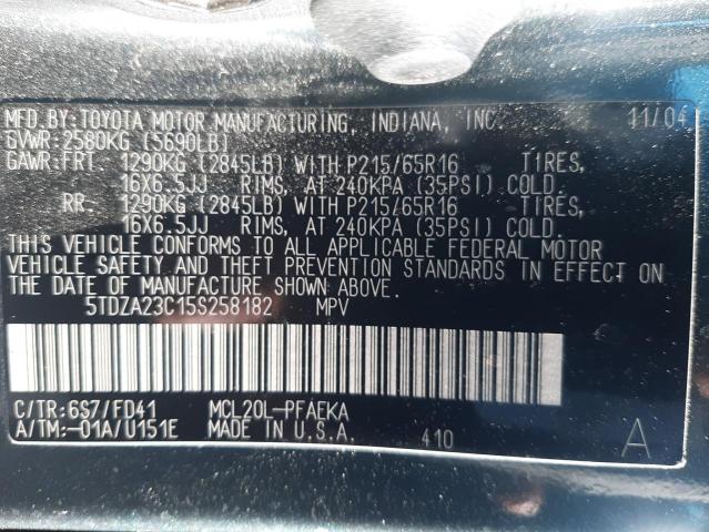 Photo 10 from auction – 2005 TOYOTA SIENNA CE with VIN 5TDZA23C15S258182