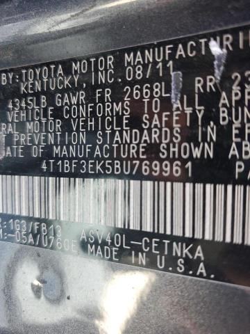 Photo 10 from auction – 2011 TOYOTA CAMRY BASE with VIN 4T1BF3EK5BU769961