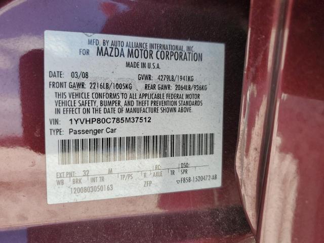 Photo 10 from auction – 2008 MAZDA 6 I with VIN 1YVHP80C785M37512