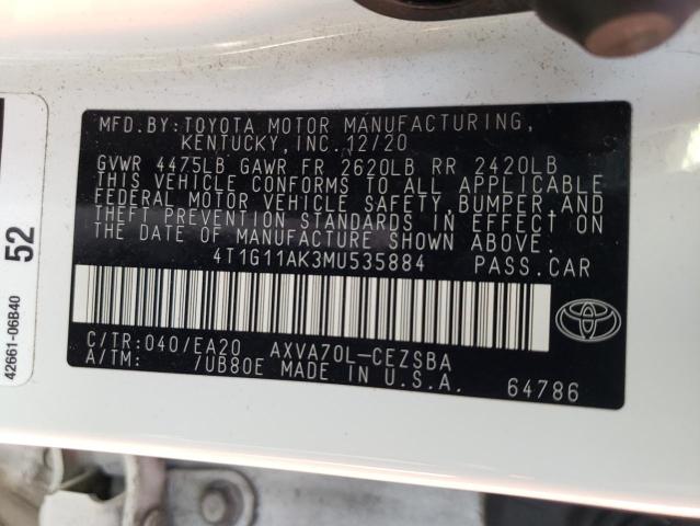 Photo 10 from auction – 2021 TOYOTA CAMRY SE with VIN 4T1G11AK3MU535884