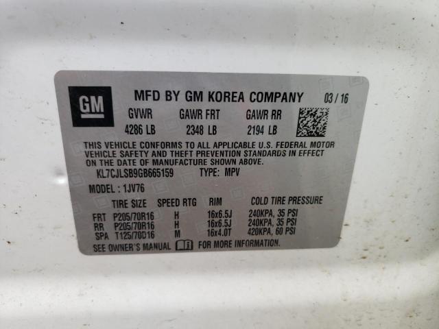 Photo 10 from auction – 2016 CHEVROLET TRAX 1LT with VIN KL7CJLSB9GB665159