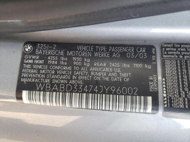 Photo 10 from auction – 2004 BMW 325 CI with VIN WBABD33474JY96002