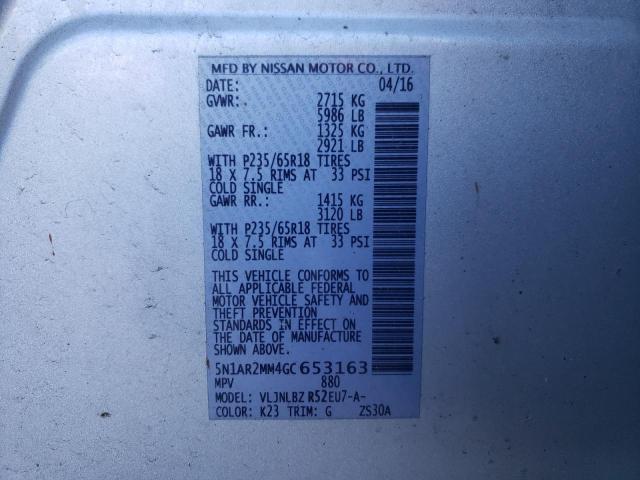 Photo 10 from auction – 2016 NISSAN PATHFINDER with VIN 5N1AR2MM4GC653163