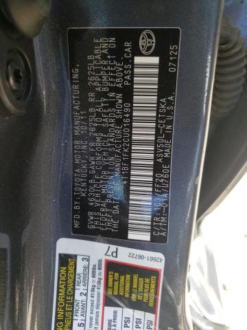 Photo 10 from auction – 2012 TOYOTA CAMRY BASE with VIN 4T1BF1FK2CU016490