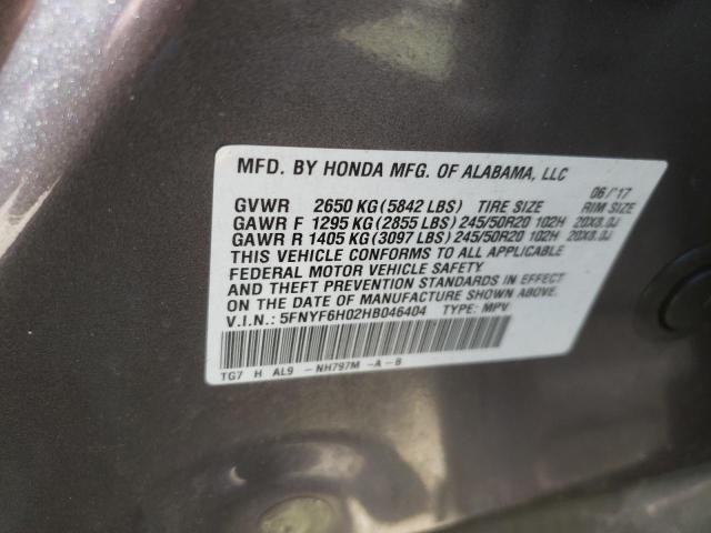 Photo 10 from auction – 2017 HONDA PILOT ELIT with VIN 5FNYF6H02HB046404