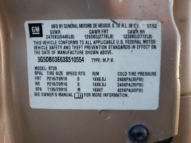 Photo 10 from auction – 2003 BUICK RENDEZVOUS with VIN 3G5DB03E63S510554