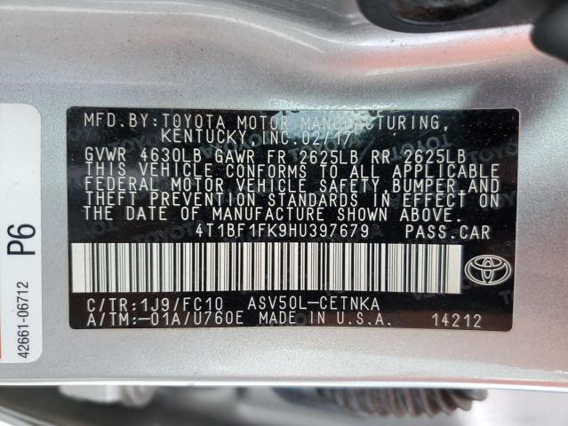 Photo 10 from auction – 2017 TOYOTA CAMRY LE with VIN 4T1BF1FK9HU397679