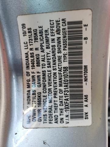 Photo 10 from auction – 2010 HONDA CIVIC VP with VIN 19XFA1F31AE010768