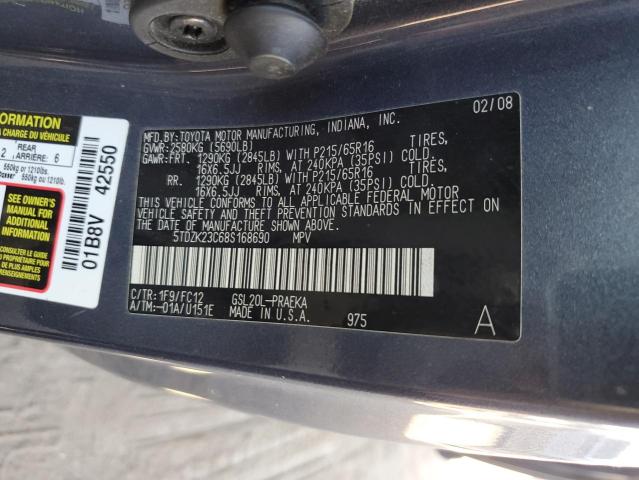 Photo 10 from auction – 2008 TOYOTA SIENNA with VIN 5TDZK23C68S168690
