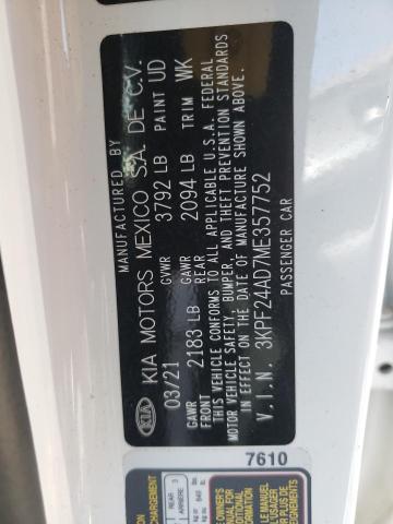 Photo 10 from auction – 2021 KIA FORTE FE with VIN 3KPF24AD7ME357752