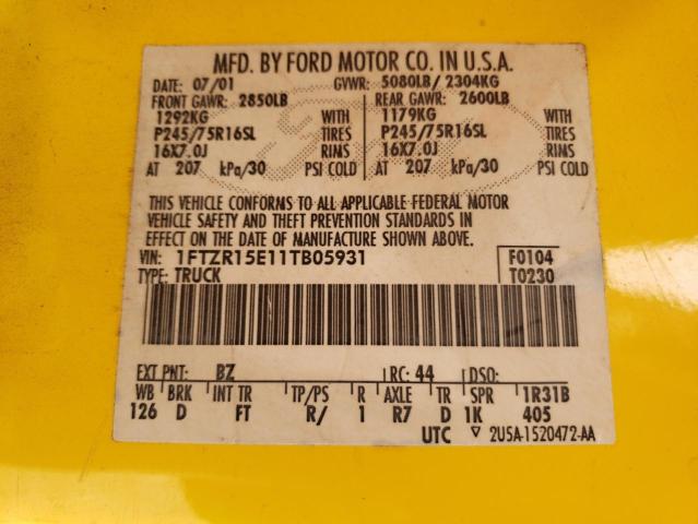 Photo 10 from auction – 2001 FORD RANGER SUP with VIN 1FTZR15E11TB05931