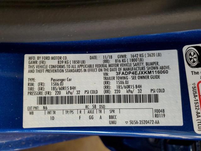Photo 10 from auction – 2019 FORD FIESTA SE with VIN 3FADP4EJXKM116060