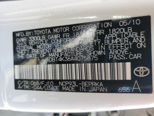 Photo 10 from auction – 2010 TOYOTA YARIS with VIN JTDBT4K36A4075875