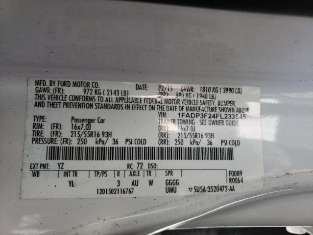 Photo 10 from auction – 2015 FORD FOCUS SE with VIN 1FADP3F24FL233545