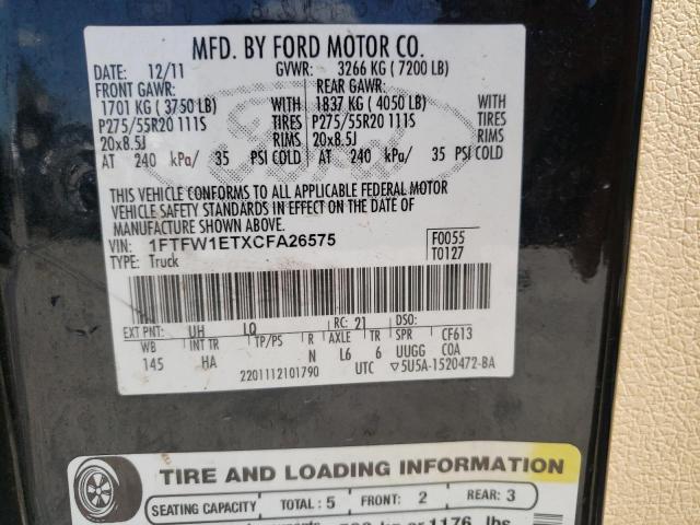Photo 10 from auction – 2012 FORD F150 SUPER with VIN 1FTFW1ETXCFA26575