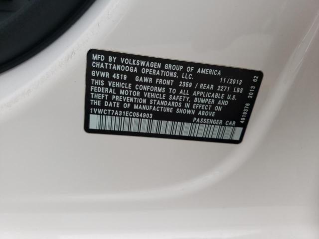 Photo 10 from auction – 2014 VOLKSWAGEN PASSAT SEL with VIN 1VWCT7A31EC054903