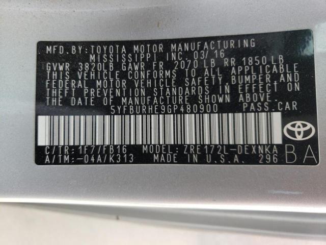 Photo 10 from auction – 2016 TOYOTA COROLLA L with VIN 5YFBURHE9GP480900