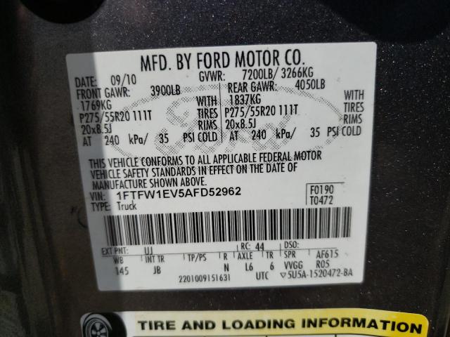 Photo 10 from auction – 2010 FORD F150 SUPER with VIN 1FTFW1EV5AFD52962
