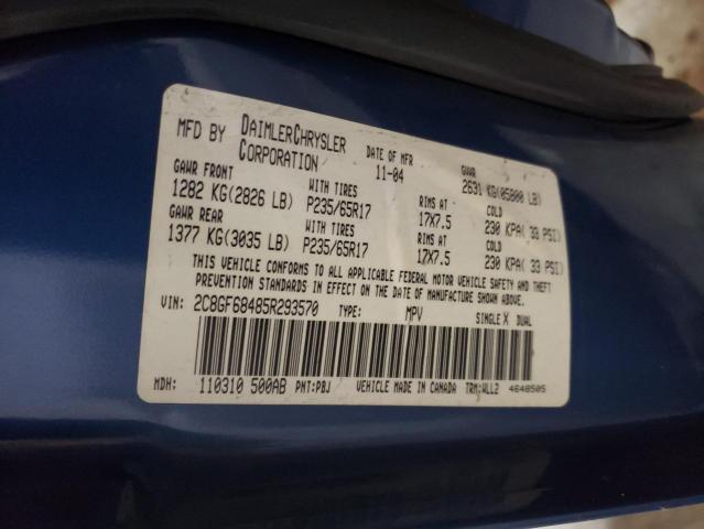 Photo 10 from auction – 2005 CHRYSLER PACIFICA T with VIN 2C8GF68485R293570