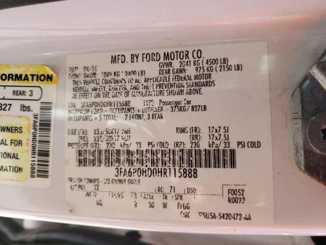 Photo 10 from auction – 2017 FORD FUSION SE with VIN 3FA6P0HD0HR115888