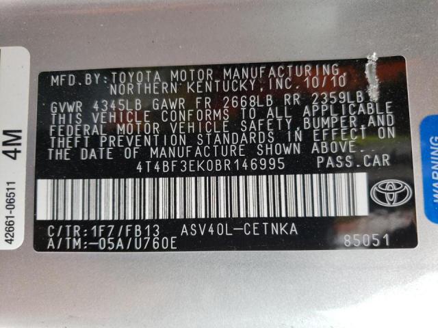Photo 10 from auction – 2011 TOYOTA CAMRY BASE with VIN 4T4BF3EK0BR146995