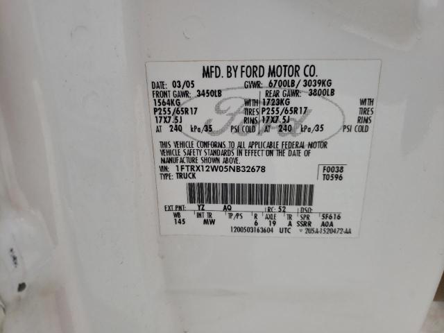 Photo 10 from auction – 2005 FORD F150 with VIN 1FTRX12W05NB32678
