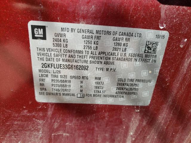 Photo 10 from auction – 2016 GMC TERRAIN SL with VIN 2GKFLUE33G6162092