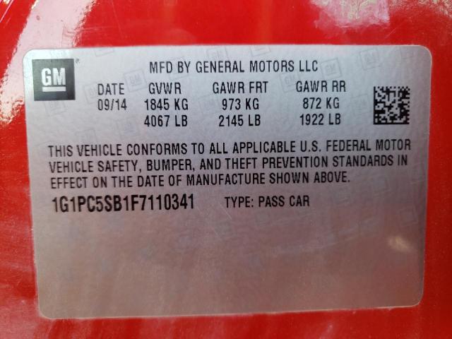 Photo 10 from auction – 2015 CHEVROLET CRUZE LT with VIN 1G1PC5SB1F7110341