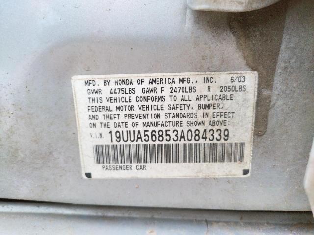 Photo 10 from auction – 2003 ACURA 3.2TL TYPE with VIN 19UUA56853A084339