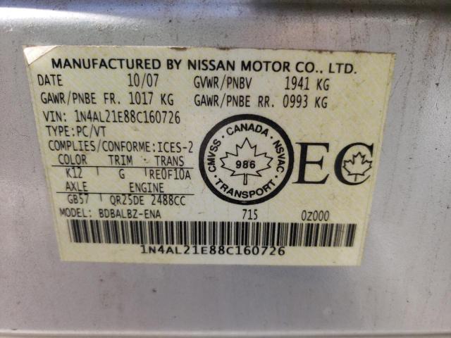 Photo 10 from auction – 2008 NISSAN ALTIMA 2.5 with VIN 1N4AL21E88C160726