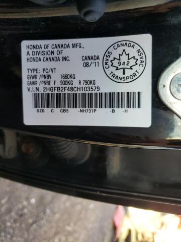 Photo 10 from auction – 2012 HONDA CIVIC LX with VIN 2HGFB2F48CH103579