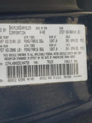Photo 10 from auction – 2003 DODGE DAKOTA QUA with VIN 1D7HL48N93S104759
