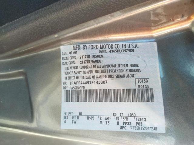 Photo 10 from auction – 2001 FORD MUSTANG with VIN 1FAFP44451F145307