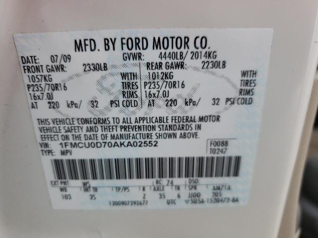 Photo 10 from auction – 2010 FORD ESCAPE XLT with VIN 1FMCU0D70AKA02552
