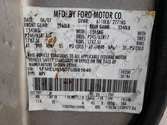 Photo 10 from auction – 2007 FORD EXPLORER X with VIN 1FMEU63807UB81646
