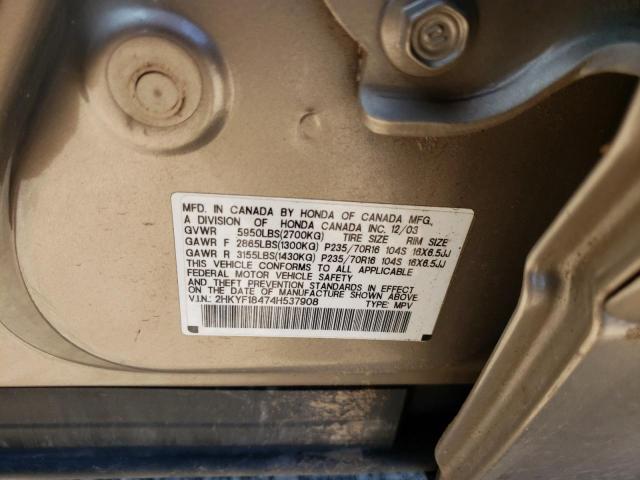 Zdjęcie 10 z aukcji – 2004 HONDA PILOT EX z VIN 2HKYF18474H537908
