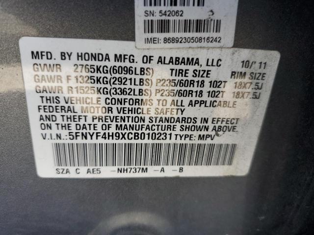 Photo 10 from auction – 2012 HONDA PILOT TOUR with VIN 5FNYF4H9XCB010231