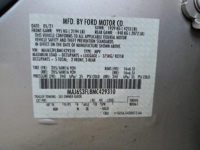 Photo 10 from auction – 2021 FORD ECOSPORT S with VIN MAJ6S3FL8MC429310