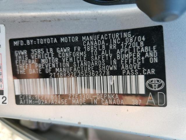 Photo 10 from auction – 2005 TOYOTA COROLLA CE with VIN 2T1BR32E35C362278