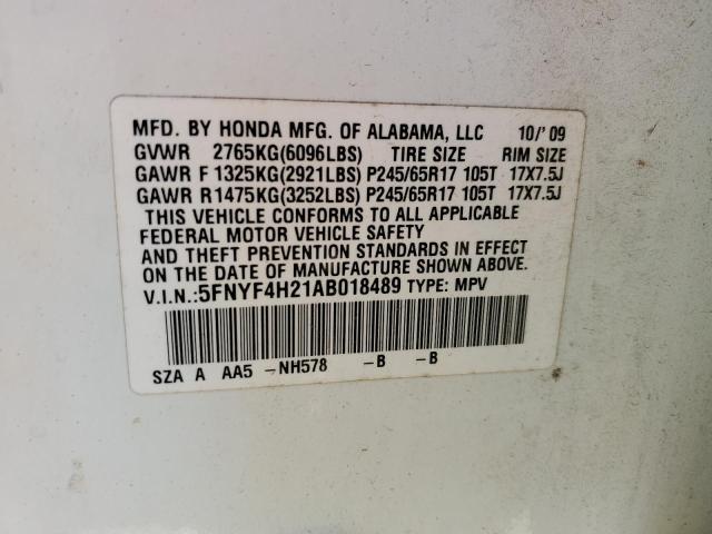 Photo 10 from auction – 2010 HONDA PILOT LX with VIN 5FNYF4H21AB018489