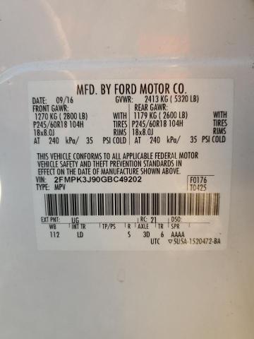 Photo 10 from auction – 2016 FORD EDGE SEL with VIN 2FMPK3J90GBC49202