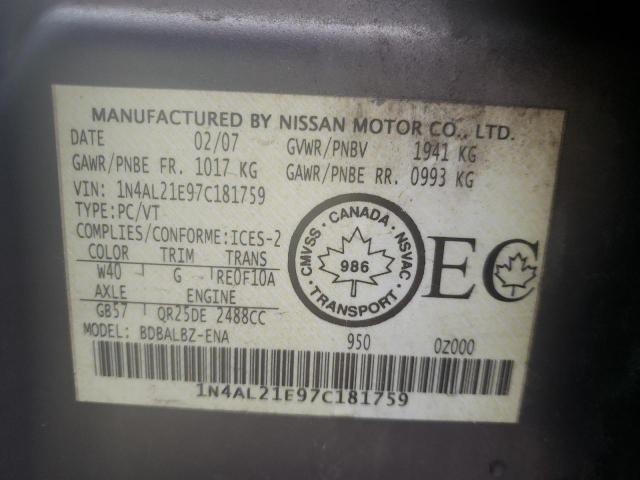 Photo 10 from auction – 2007 NISSAN ALTIMA 2.5 with VIN 1N4AL21E97C181759