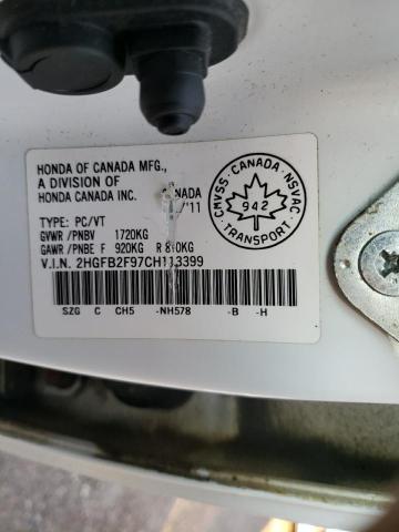 Photo 10 from auction – 2012 HONDA CIVIC EXL with VIN 2HGFB2F97CH113399