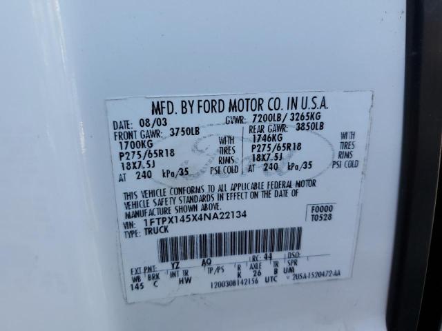 Photo 10 from auction – 2004 FORD F150 with VIN 1FTPX145X4NA22134