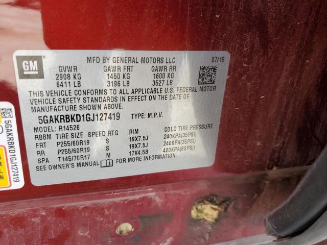 Photo 10 from auction – 2016 BUICK ENCLAVE with VIN 5GAKRBKD1GJ127419