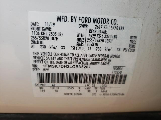 Photo 10 from auction – 2020 FORD EXPLORER X with VIN 1FMSK7DH2LGB35287