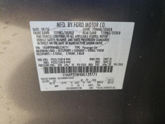 Photo 10 from auction – 2011 FORD TAURUS SEL with VIN 1FAHP2EW4BG129771
